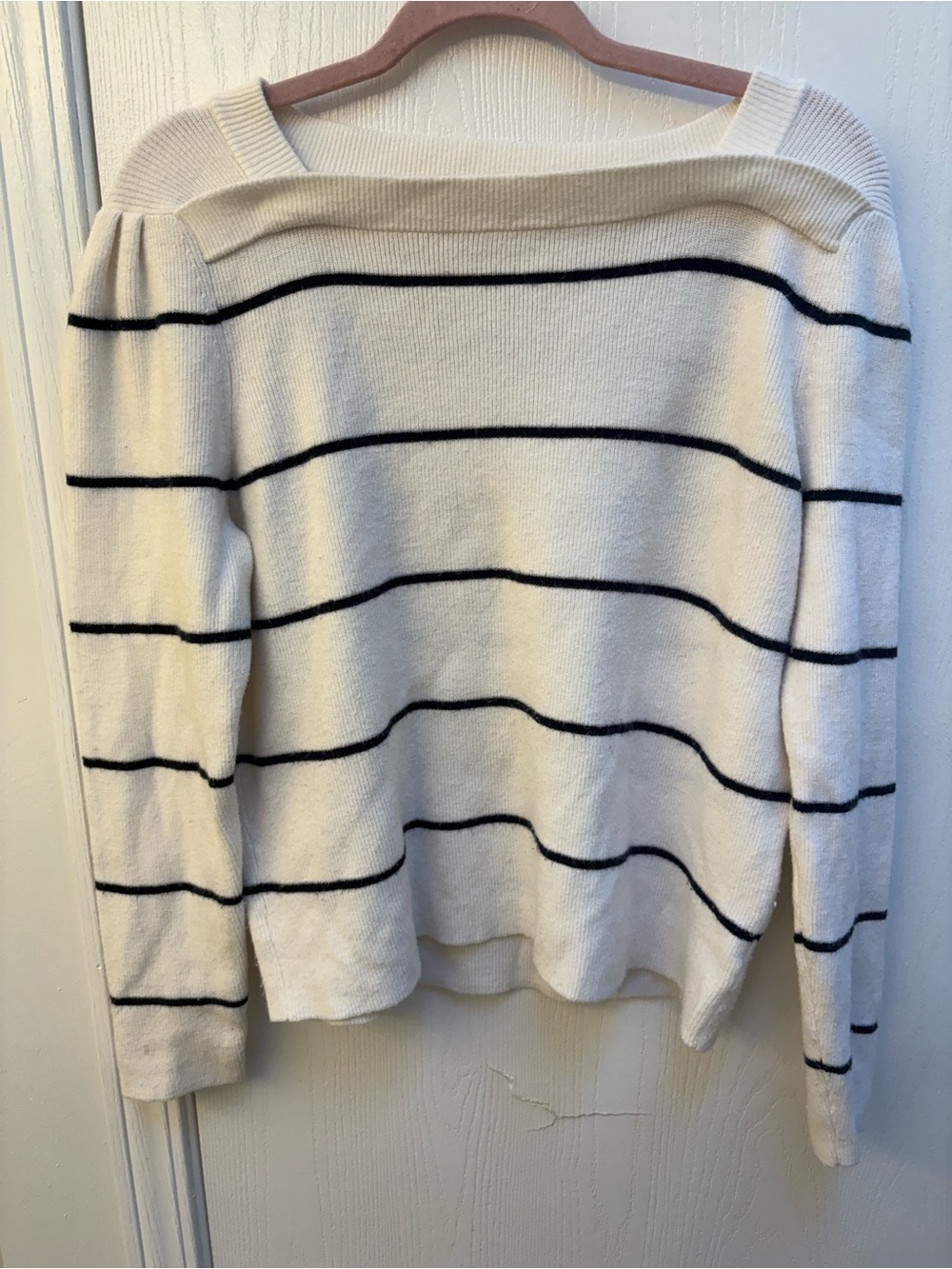 Liz Claiborne Cream and Black Striped Off-the-Shoulder Sweater